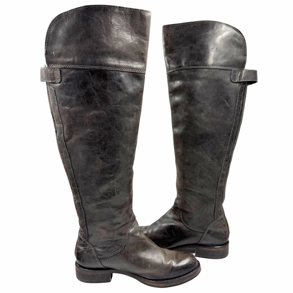 Harley-Davidson Vintage Gray Leather Over The Knee Boots Sz 7 7.5 READ FLAW